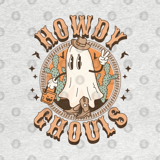 Howdy Ghouls Western Halloween Ghost Spooky Season Retro by OrangeMonkeyArt